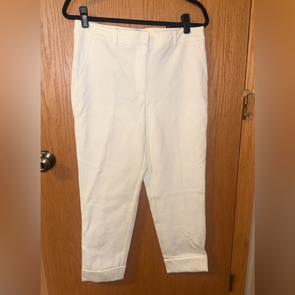 White House Black Market NEW Womens Ecru Ponte Knit Girlfriend Ankle Pants Sz 4